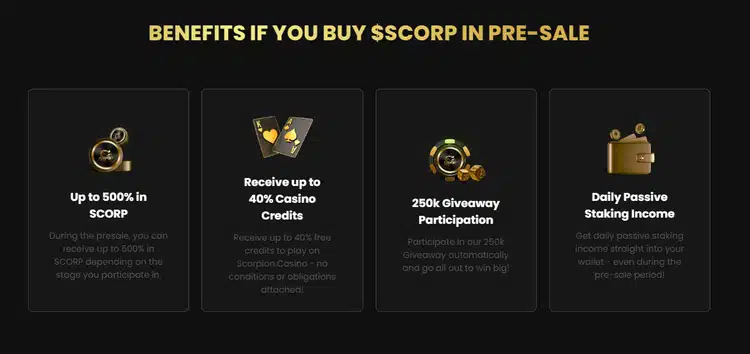 Het Scorpion Casino heeft de eigen SCORP token die verkrijgbaar is in een presale- veelbelovende nieuwe crypto